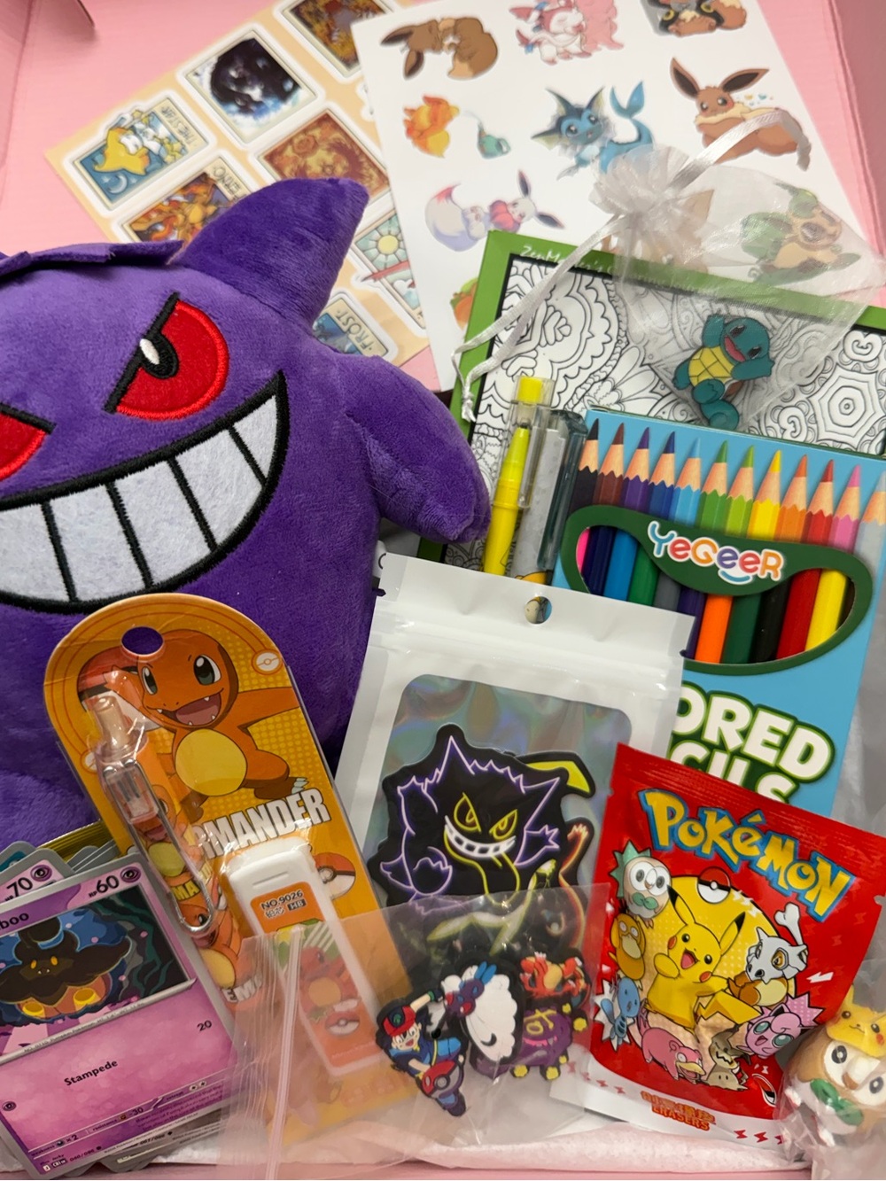 Gengar Plush & Pokémon Gift set. New cards, pens, pin, charms & more!